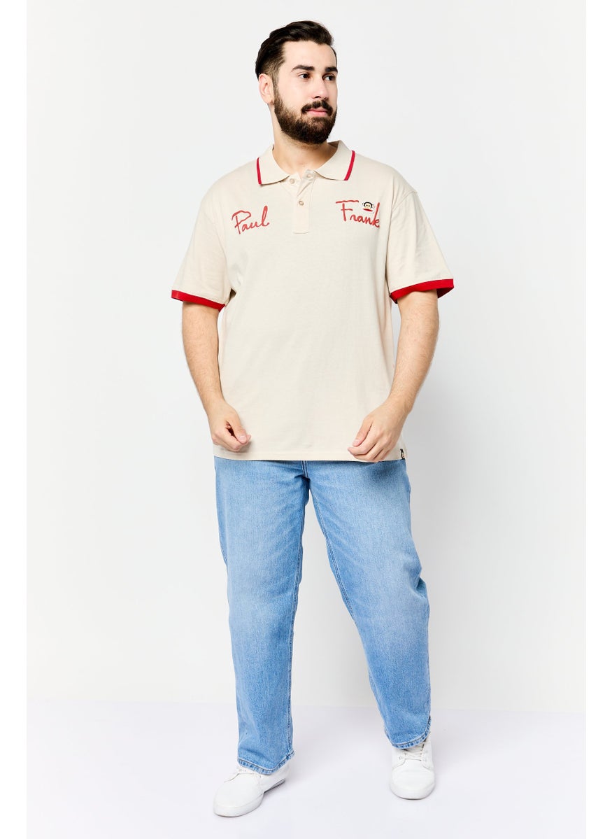 Paul Frank Men Regular Fit Brand Logo Short Sleeves Polo Shirt, Beige  - Image 2