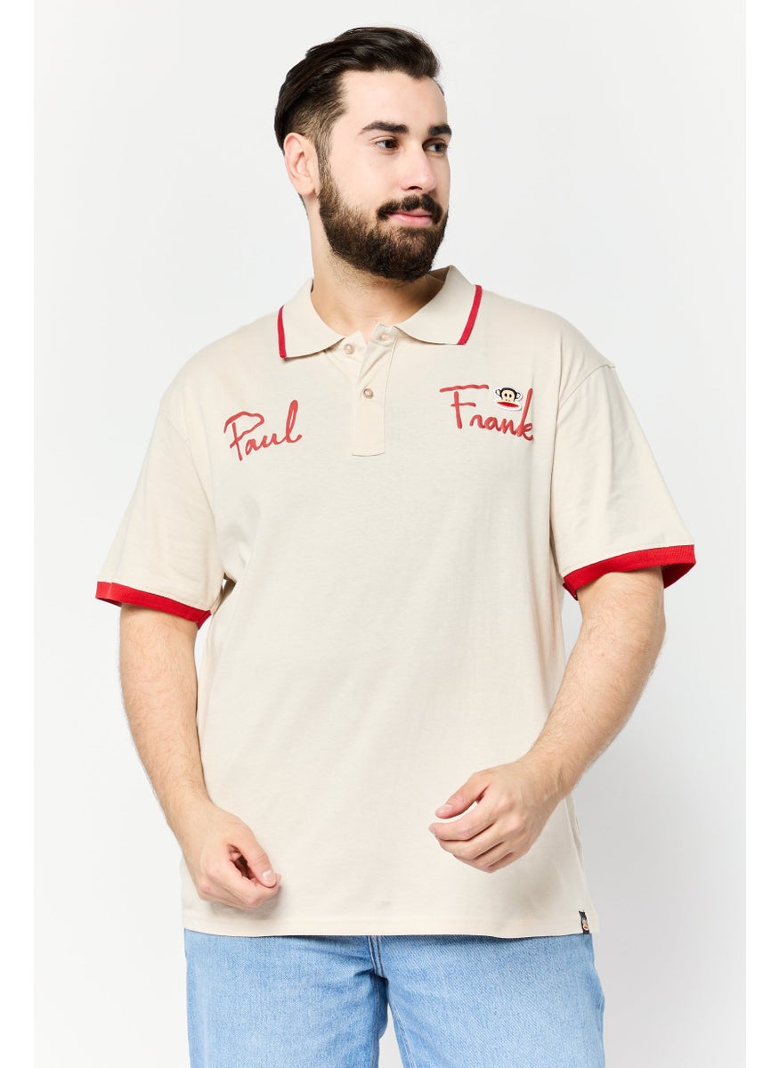 Paul Frank Men Regular Fit Brand Logo Short Sleeves Polo Shirt, Beige  - Image 1