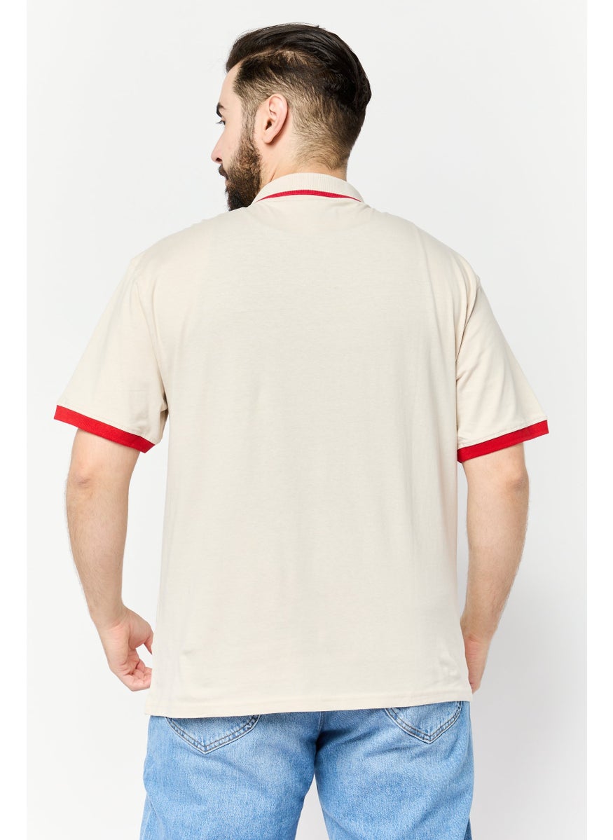 Paul Frank Men Regular Fit Brand Logo Short Sleeves Polo Shirt, Beige  - Image 3