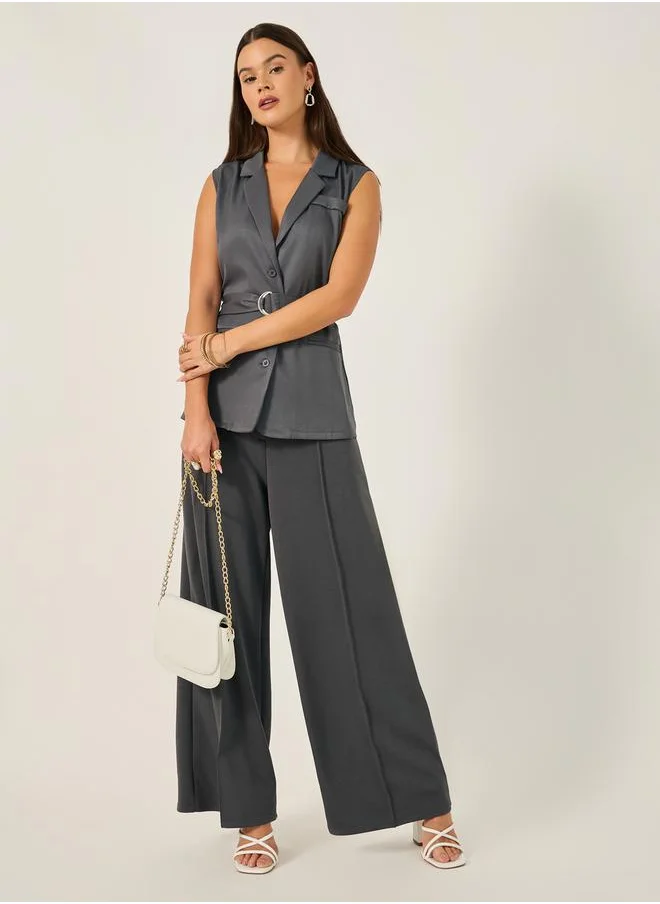 ستايلي Mid Rise Wide Leg Ankle Length Pants with Pintuck Detail