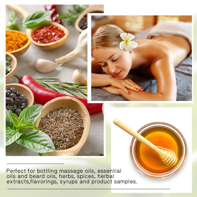 Hsei 1 oz Glass Bottle with Black Cap Clear Sample Boston Round Bottle Small Glass Containers with Lids and Funnel Chalk Labels Pen for Vanilla Extract Essential Oils(24 Pcs, 2 Sheet) - Image 5