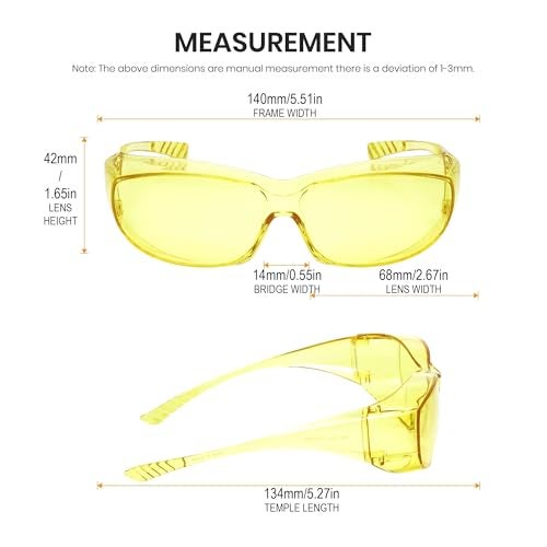 Calabria Unisex Fitover Safety Glasses with Tinted Lenses – [Yellow] | Fit Over Eyeglasses for Light Sensitivity | Blue Light & UV Protection Glasses - Image 3