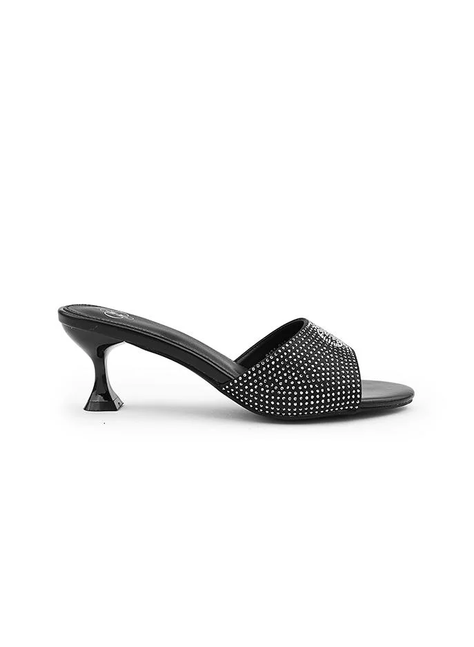 أيقون Elegant slipper with crystal accents and ankle strap.