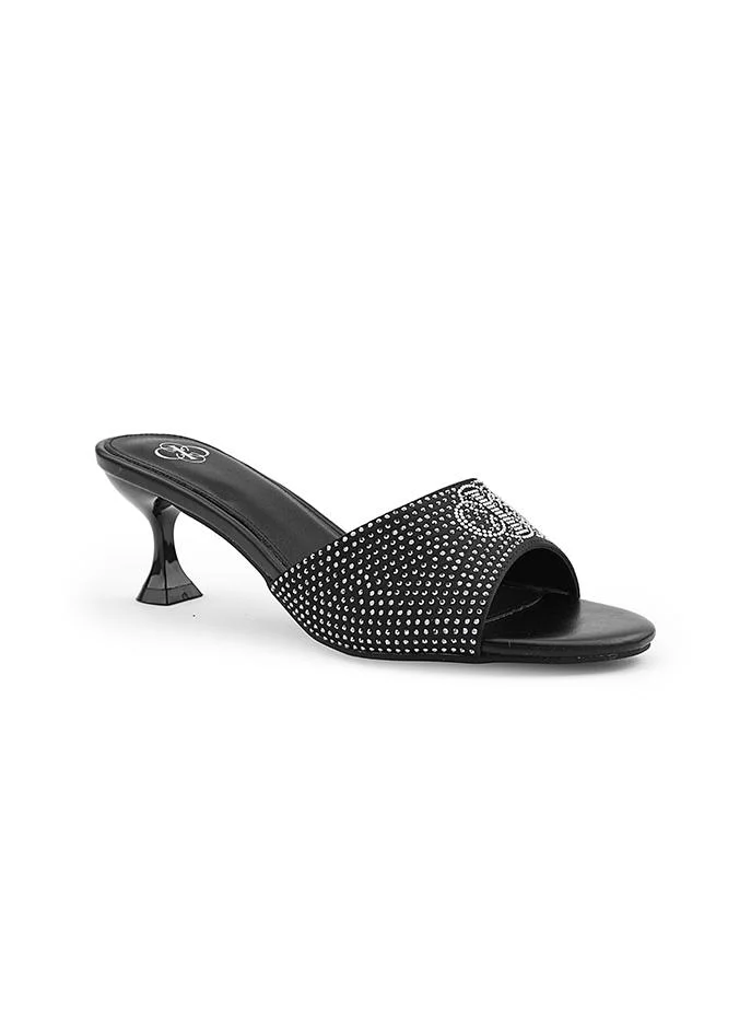 أيقون Elegant slipper with crystal accents and ankle strap.
