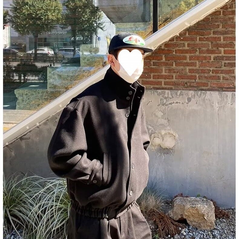High-End Trendy Brand Workwear Stand-Up Collar Jacket Woolen Jacket British Style Niche Design Baseball Uniform Trend - Image 5