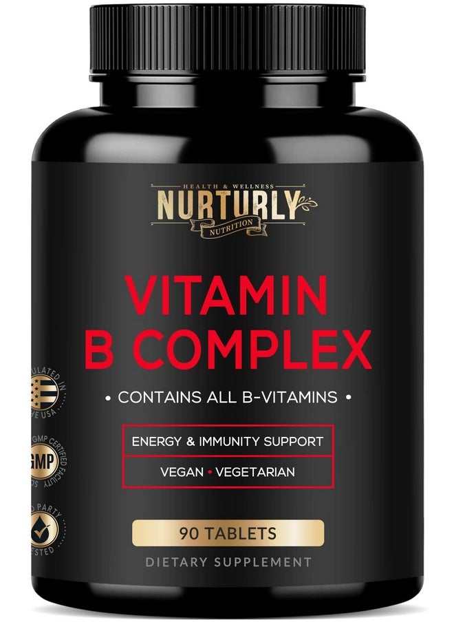 NURTURLY Vitamin B Complex - Contains All Essential B Vitamins - B1, B2, B3, B5, B6, B7, B9, B12 and Biotin - Super B Complex Vitamins for Energy, Immunity and Mood Support - 90 Tablets