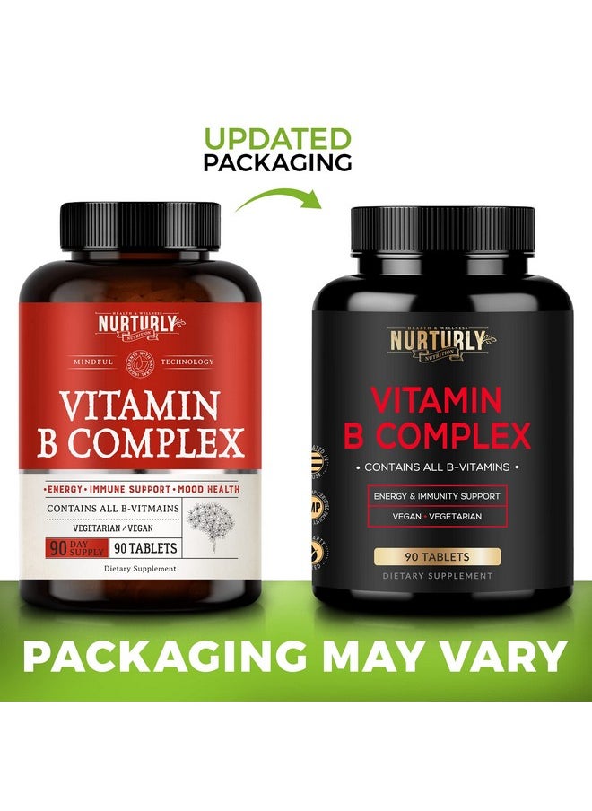 NURTURLY Vitamin B Complex - Contains All Essential B Vitamins - B1, B2, B3, B5, B6, B7, B9, B12 and Biotin - Super B Complex Vitamins for Energy, Immunity and Mood Support - 90 Tablets