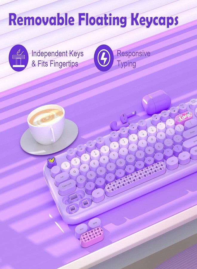 MOFII Keyboard and Mouse Wireless, 104 Round Keys Lovely Full-Size Cute Colorful Keyboard and Mouse with Retro Typewriter for PC/Mac/Laptop/Tablet/Computer/Windows Purple - Image 4