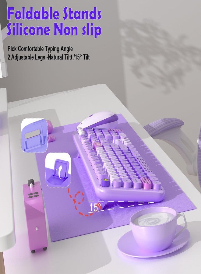 MOFII Keyboard and Mouse Wireless, 104 Round Keys Lovely Full-Size Cute Colorful Keyboard and Mouse with Retro Typewriter for PC/Mac/Laptop/Tablet/Computer/Windows Purple - Image 3