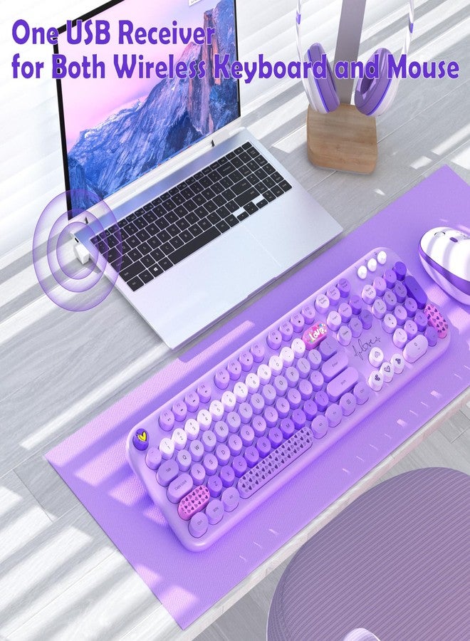 MOFII Keyboard and Mouse Wireless, 104 Round Keys Lovely Full-Size Cute Colorful Keyboard and Mouse with Retro Typewriter for PC/Mac/Laptop/Tablet/Computer/Windows Purple - Image 2