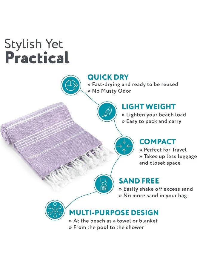 WETCAT Turkish Beach Towel Oversized 38x71 100 Turkish Cotton Made in Turkey  Sand Free Extra Large Ultra Soft Quick Drying Compact  Lightweight for Travel  Lilac - Image 1