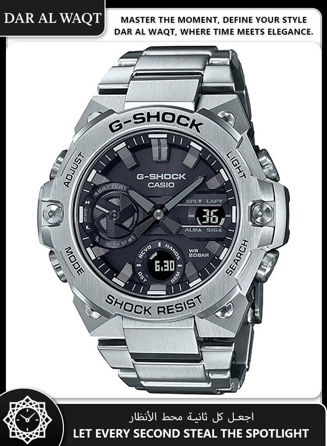 Casio G-STEEL GST-B400D-1A Men's Watch - Ultra-Thin 12.9mm Carbon Core Guard, Bluetooth Connectivity, Solar Powered, Silver Metal Band & Case, Shock Resistant, 200M Water Resistant - Image 1