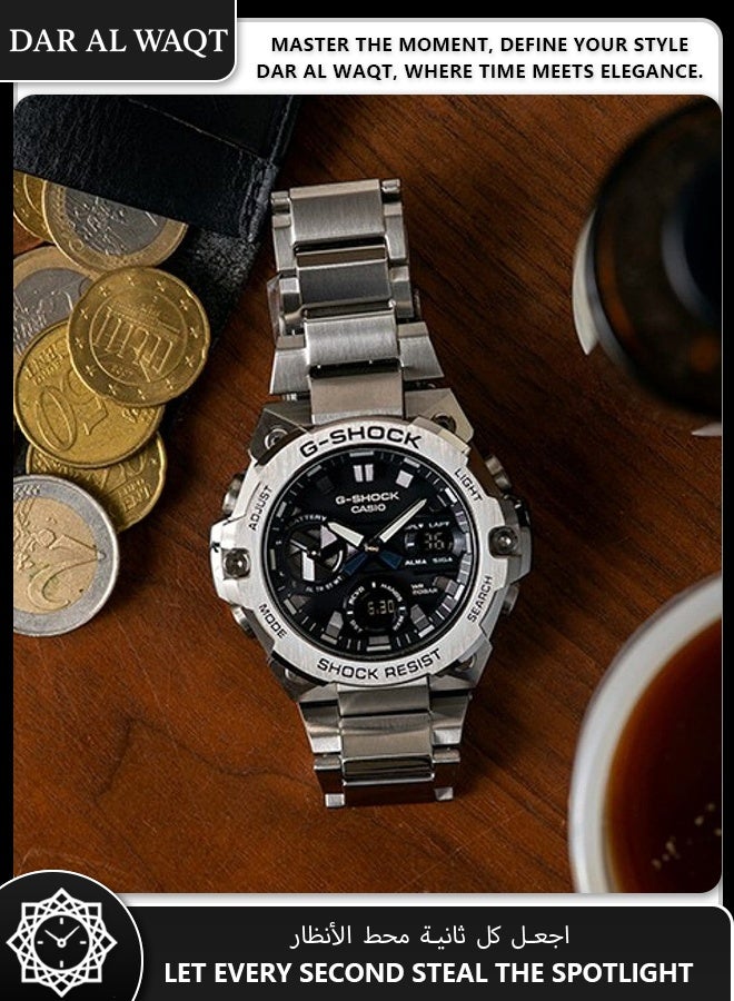 Casio G-STEEL GST-B400D-1A Men's Watch - Ultra-Thin 12.9mm Carbon Core Guard, Bluetooth Connectivity, Solar Powered, Silver Metal Band & Case, Shock Resistant, 200M Water Resistant - Image 3