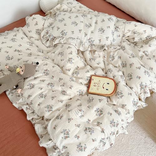 AOJIM Kids Cotton Muslin Duvet Cover with Floral Patterns, 1pc Super Soft Toddler Bedding Comforter Cover 2-Layer Gauze 47X59'', Ruffled Edges Print Duvet Protector for Girls Boys, No Quilt or Pillow - Image 4