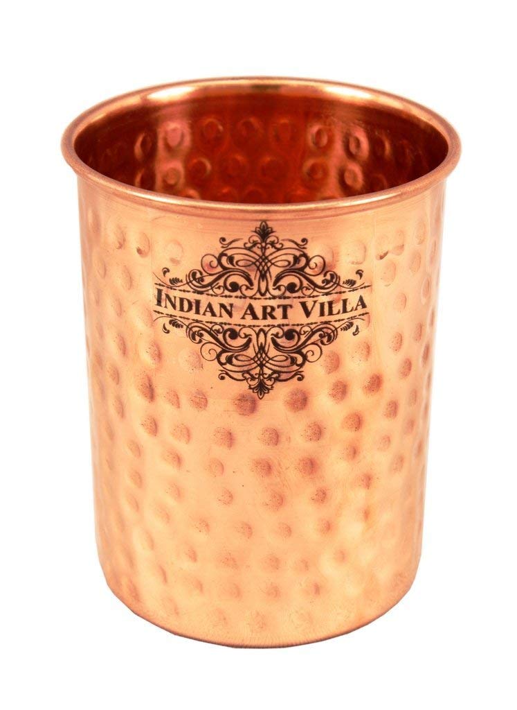 INDIAN ART VILLA Hammered Copper Glass Tumbler Drinkware Serveware Set 250 ML Set of 2 - Image 3