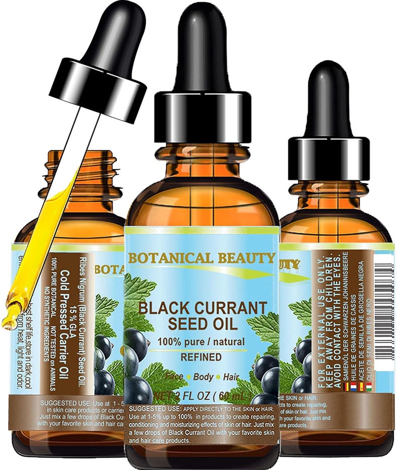 Botanical Beauty BLACK CURRANT SEED OIL 100 Pure Natural Undiluted Refined Cold Pressed Carrier oil 2 Floz  60ml For Face Skin Hair Lip Nails Richest in Gamma Linolenic acid Omega 3 by Botanical Beauty