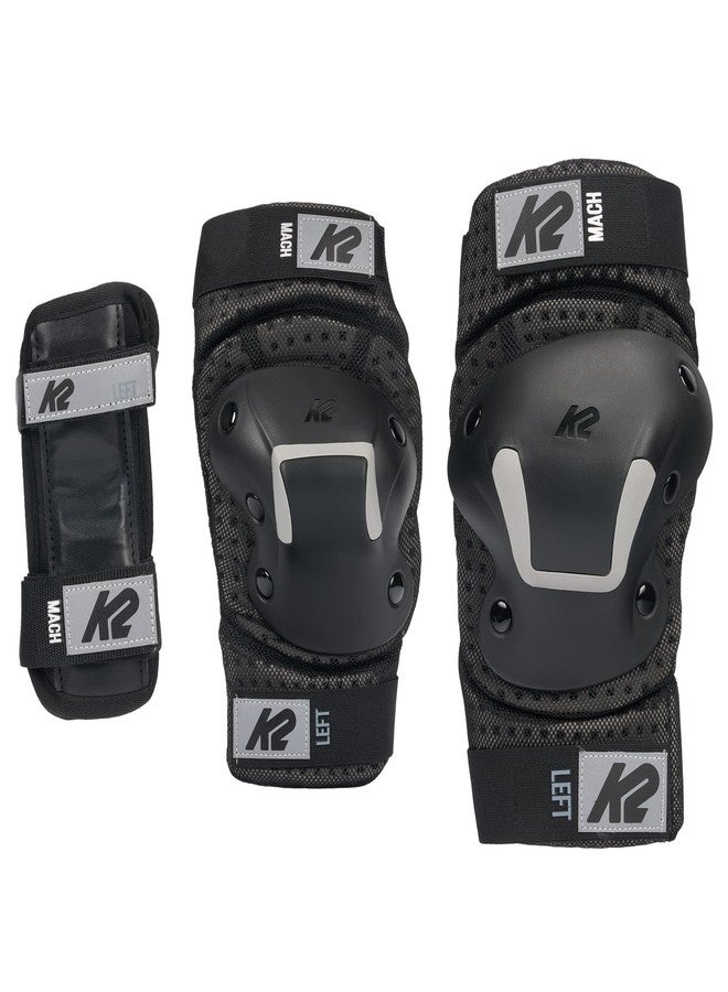 كي 2 مجموعة وسادات K2 Skate MACH للحماية من الصدمات، أسود/فضي، مقاس كبير - Image 1