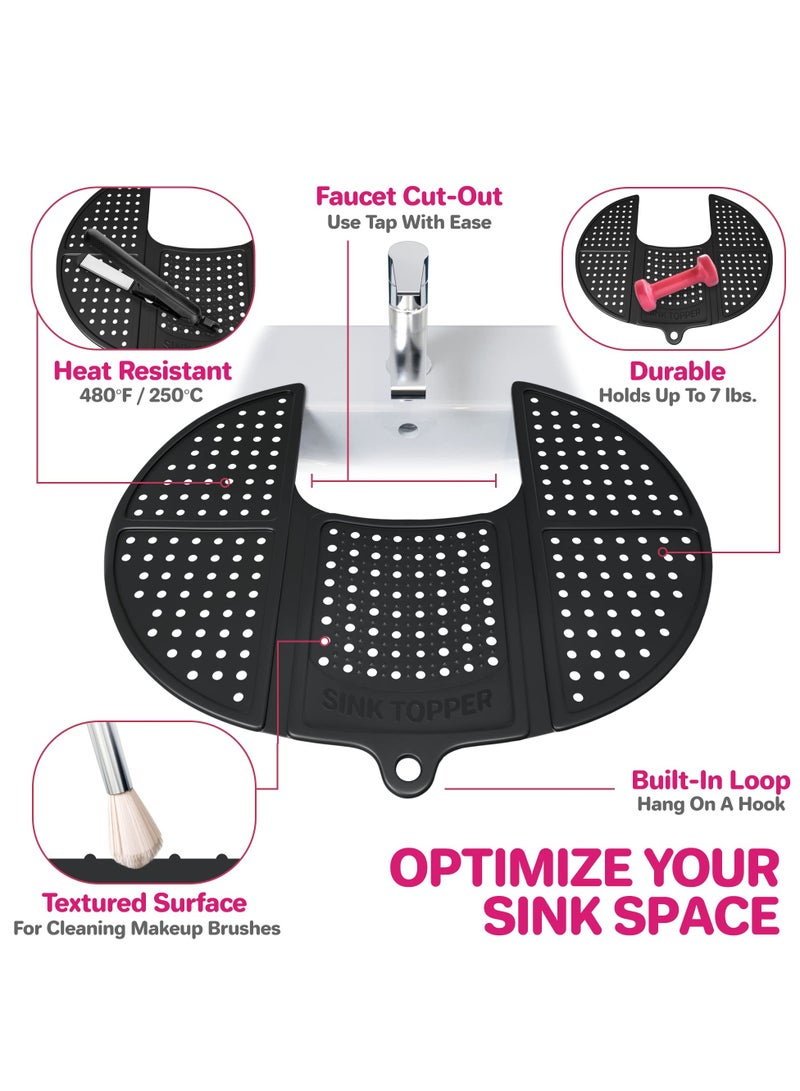 Excefore Foldable Sink Cover - Silicone Beauty Makeup Brush Cleaning Mat, Hot Tools Organizer, Extra Space & Storage Saver, Bathroom Must-Have (Standard, Black)  - Image 5