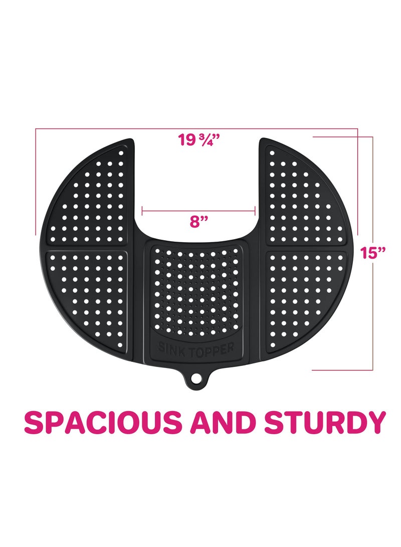 Excefore Foldable Sink Cover - Silicone Beauty Makeup Brush Cleaning Mat, Hot Tools Organizer, Extra Space & Storage Saver, Bathroom Must-Have (Standard, Black)  - Image 4