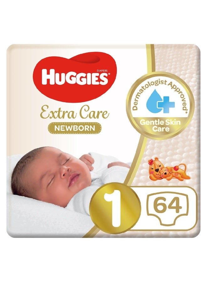 HUGGIES حفاضات حديثي الولادة للعناية الإضافية، الحجم 1، حتى 5 كجم، عبوة ضخمة من 64 قطعة