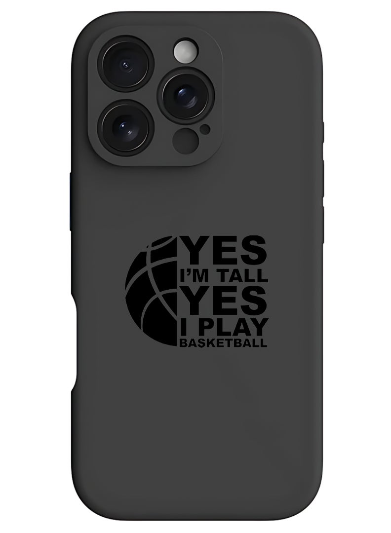 Theodor iPhone 16 Pro Black Protective Slim Fit Case Liquid Silicone Cover with Full Body Protection Anti-Scratch Shockproof Case For iPhone - Basketball black - Image 1