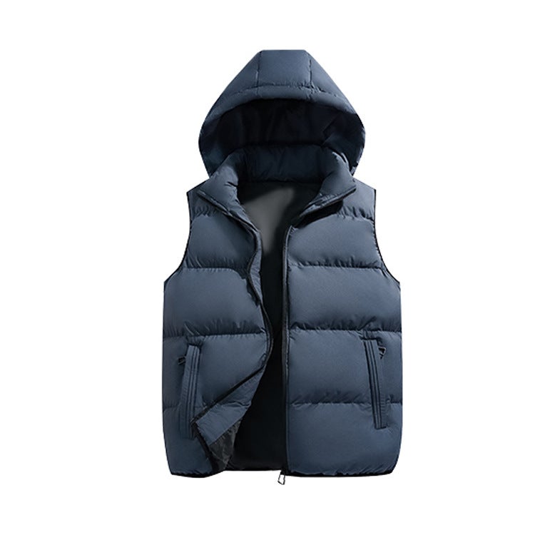 Vest Dark Gray Autumn/winter Men's Detachable Hooded Warm Loose Fit Solid Color Shoulder-length