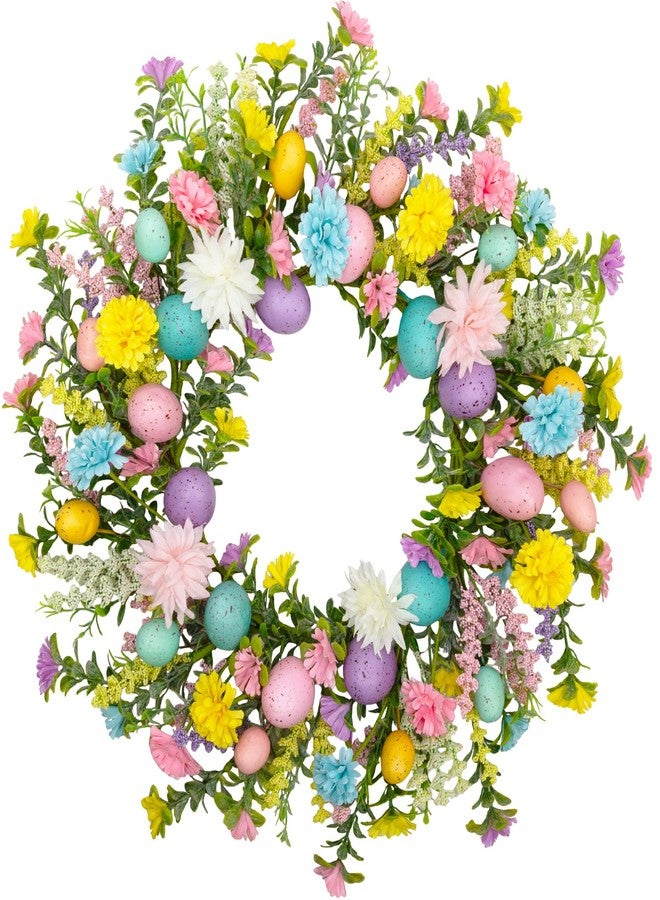 VGIA 20 Inch Easter Wreath for Front Door Easter Egg Decorations Spring FlowerWreath Gifts Party Holiday Wall Home Window Decor - Image 1