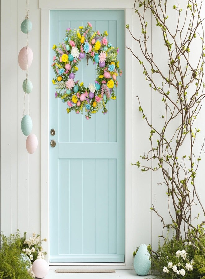 VGIA 20 Inch Easter Wreath for Front Door Easter Egg Decorations Spring FlowerWreath Gifts Party Holiday Wall Home Window Decor - Image 3