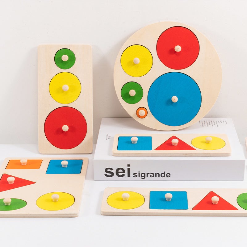 Wooden Early Childhood Teaching Aids Jigsaw Puzzle Montessori Teaching Aids Geometric Shape Panel Shape Matching Clutch Toy - Image 2