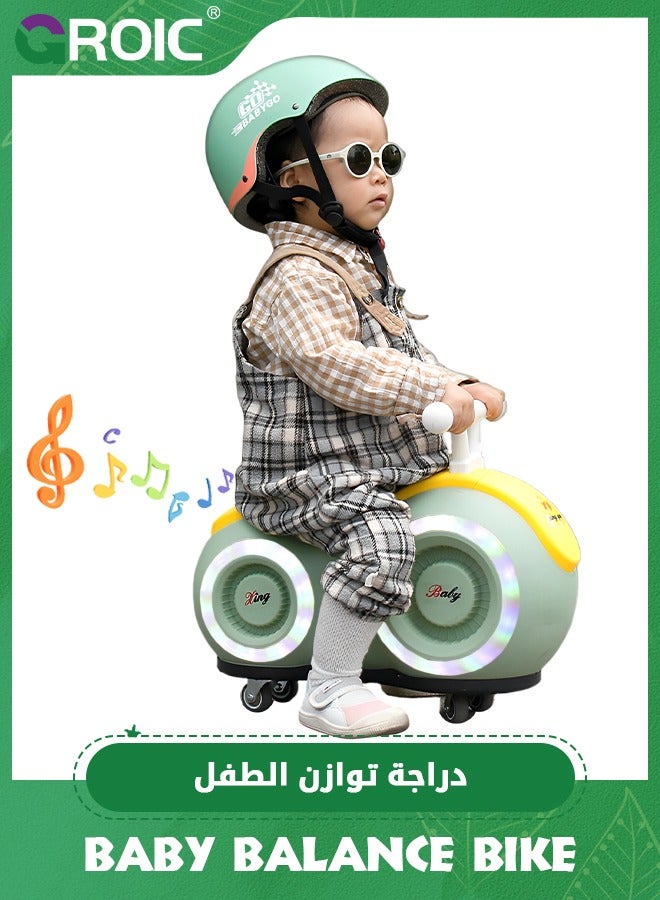 GROIC دراجة توازن للأطفال مع أضواء وموسيقى بأربع عجلات، سيارة بيبي فستق، سيارة ركوب لطيفة مع 4 عجلات عالمية، هدية دراجة توازن للأطفال من 1-3 سنوات - Image 1