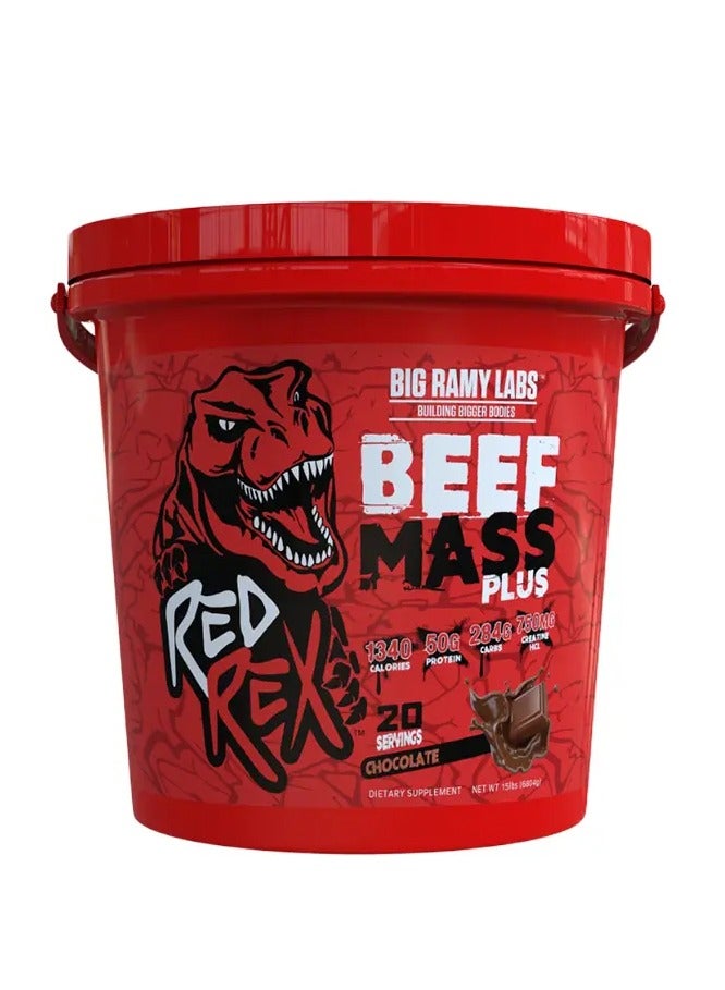 ريد ريكس بيف ماس بلس، شوكولاتة، 15 رطل - 1340 سعرة حرارية، 50 غرام من بروتين لحم البقر المتحلل، يدعم نمو العضلات والأداء