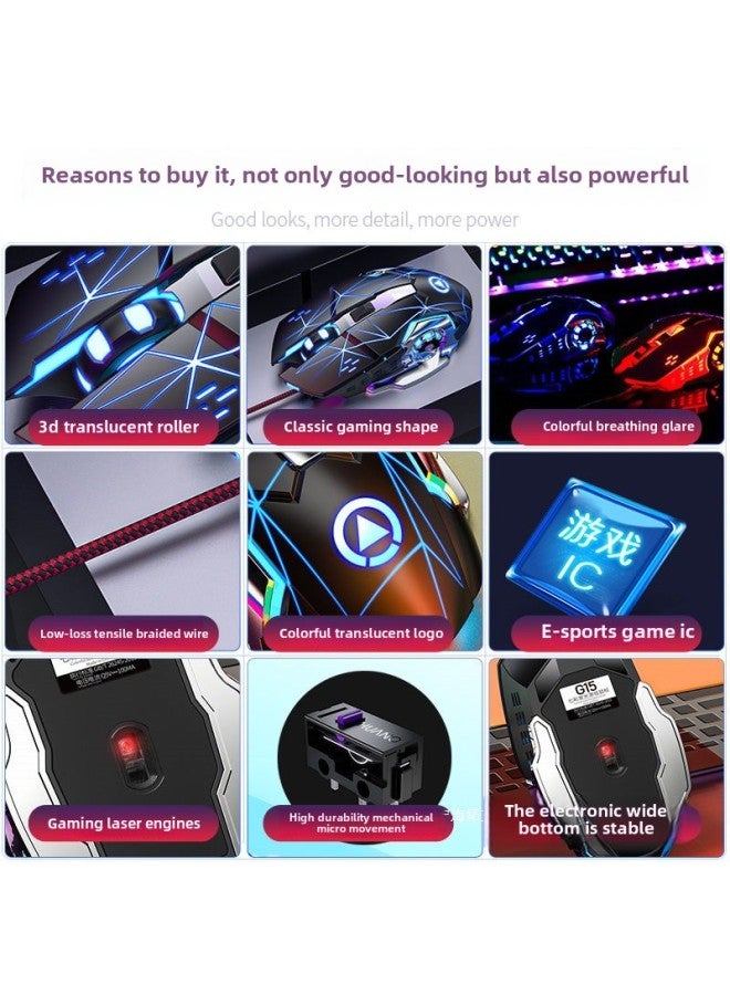 Silver Carving G15 Mechanical Mouse Wired Mute Game E-Sports Home Office Desktop Laptop Universal USB-Color:Gw Black  + Mouse Pad-Interface:Official Standard - Image 3