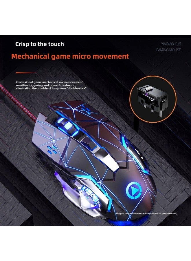 Silver Carving G15 Mechanical Mouse Wired Mute Game E-Sports Home Office Desktop Laptop Universal USB-Color:Gw Black  + Mouse Pad-Interface:Official Standard - Image 4