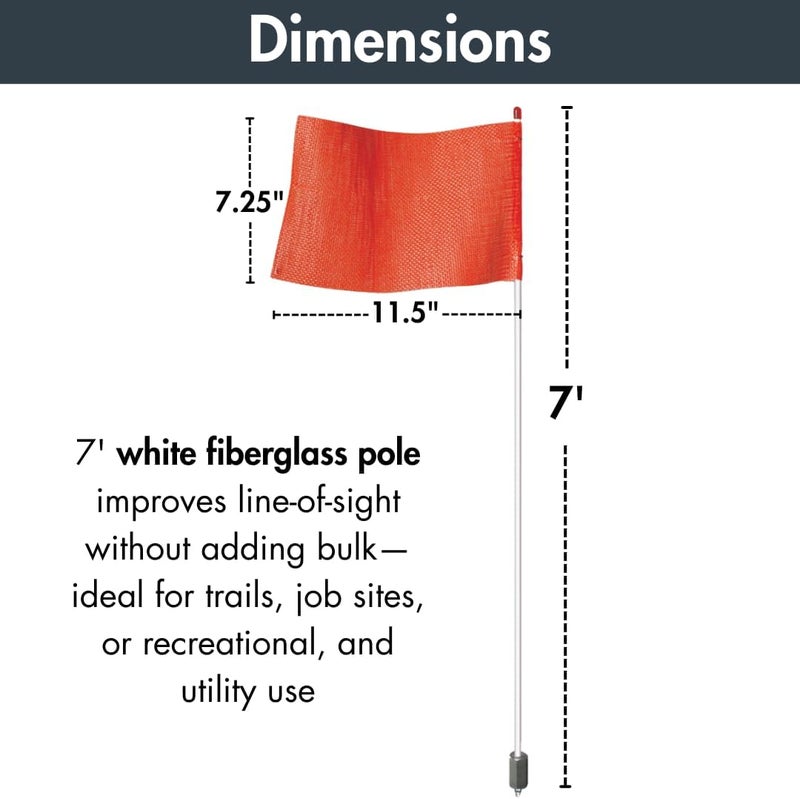 Checkers 7' White ATV/UTV Flag Pole Whip with High Visibility Square Orange Offroad Flag - Light Duty Safety Flags for Four Wheelers, Off Road, Dunes - Made in the USA - FSRR7W-HB - Image 4