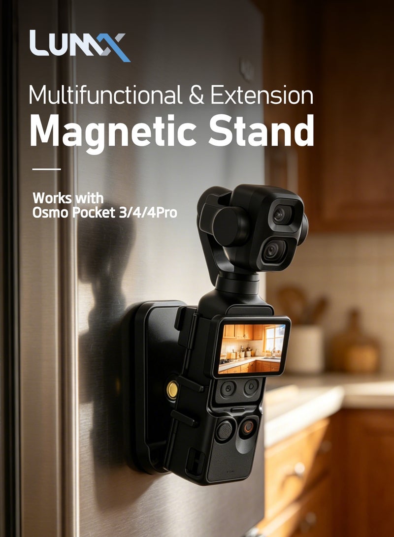 Lumox Magnetic Extension Bracket for DJI Osmo Pocket 3 / 4 / 4 Pro, Multifunctional Magnetic Stand with Cold Shoe Mount, 1/4" Screw Hole & Foldable GoPro Interface - Image 2