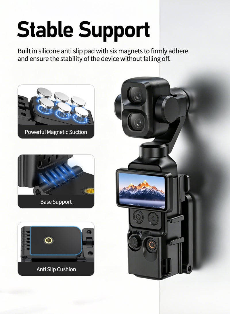 Lumox Magnetic Extension Bracket for DJI Osmo Pocket 3 / 4 / 4 Pro, Multifunctional Magnetic Stand with Cold Shoe Mount, 1/4" Screw Hole & Foldable GoPro Interface - Image 3
