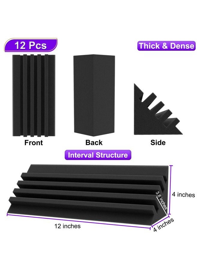 TroyStudio Bass Traps - 12 Pcs 4 X 4 X 12 Inches Dense Thick Studio Bass Foam Corner, Acoustic Treatment Panel Absorbing Echo Reverb, Low Frequency Sound Absorber for Music Room Home Recording Studio - Image 2