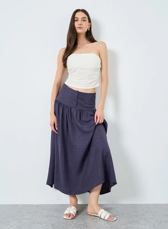 Take Two Take Two Purple Button-Decorated A-Line Maxi Skirt