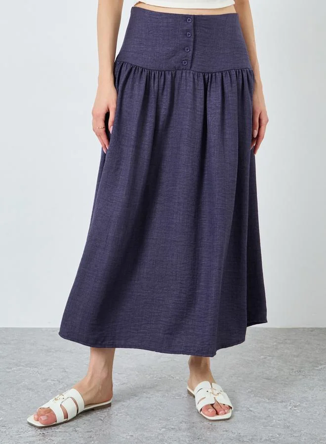 Take Two Take Two Purple Button-Decorated A-Line Maxi Skirt