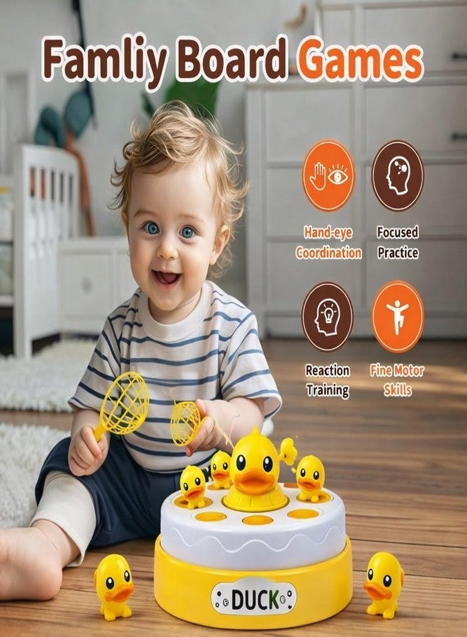 Brand Conquer Rotation Bounce Catch Game for Kids, Automatic Launching Toy with 360° Clockwise Rotation, Music, 8 Mini Figures & 2 Catch Baskets, Interactive Indoor Family Game (Duck Catch Game) - Image 5