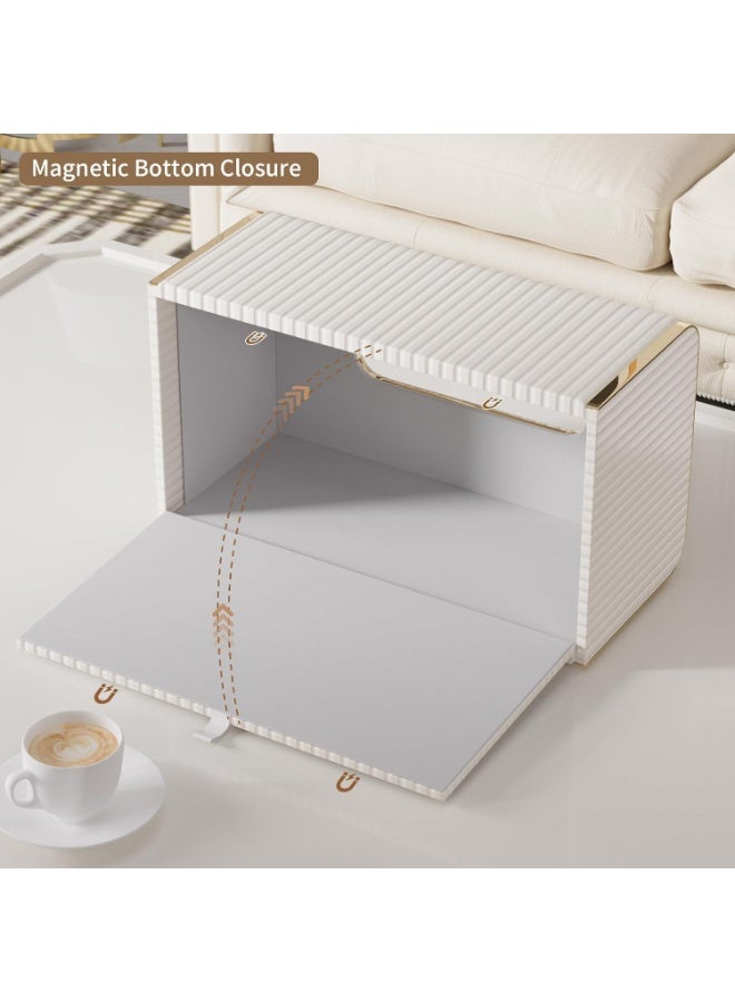 Decorative Leather Tissue Box Cover, White Rectangle Leather Tissue Box Holder with Gold-Tone Edging Decoration,Decorative Tissue Cover for Bathroom Toilet Bedroom Living Room Table Desk Office - Image 5
