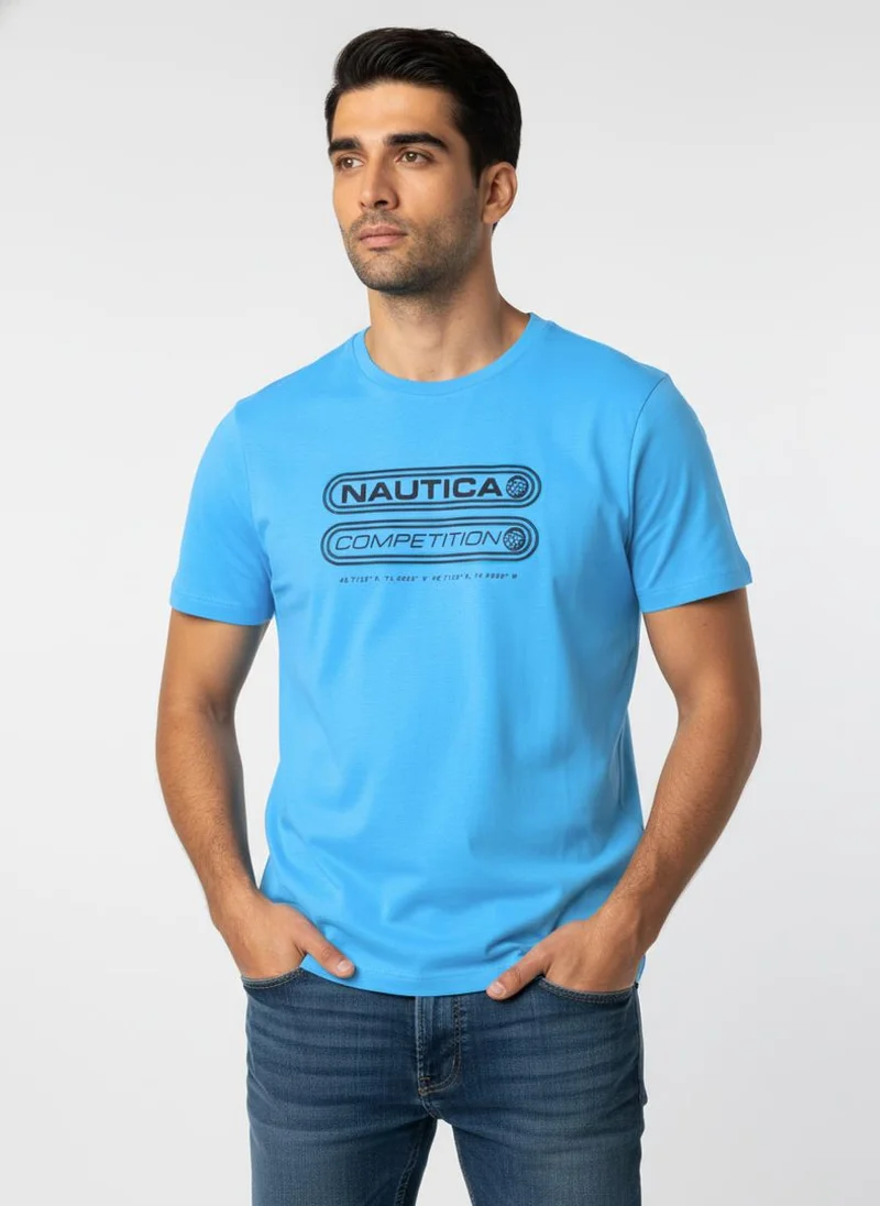 نوتيكا تيشيرت رجالي بأكمام قصيرة وطبعة