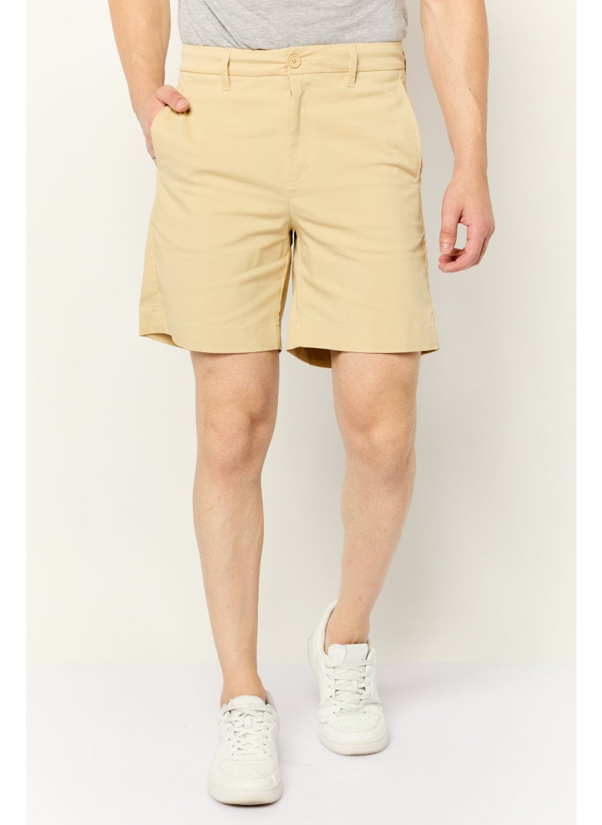 ESPRIT Men Solid Chino Shorts, Beige  - Image 1