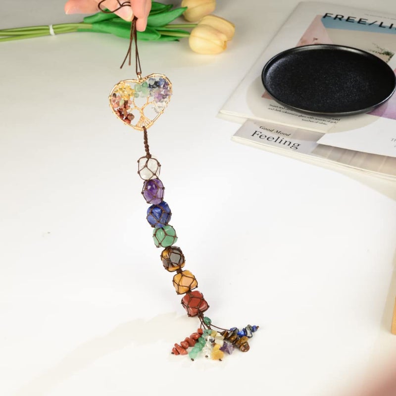 Anjiucc Handmade Crystal Chakra Swing Pendant Mirror Hanging car Accessories Tree of Life Stone Tree feng Shui Home Decoration Window - Image 4