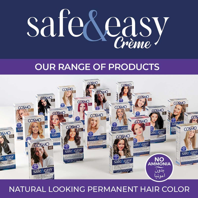 COSMO Safe & Easy No Ammonia 4.0 Brown Permanent Intense Creme Hair Color Kit - Rich Pigment Formula for Vibrant, Fade-Resistant Results – Gentle, Nourishing Ingredients for Smooth, Healthy-Looking Hair, 3X Glossier Shimmering Tone - Image 3
