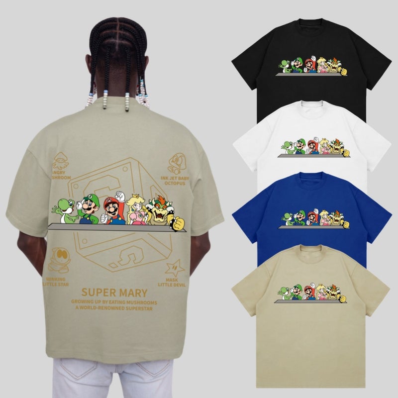 Summer Heavyweight 260G Creative Mario Cartoon Printing Casual T-Shirt Printing Joker Niche Ins Short Sleeve Breathable - Image 3
