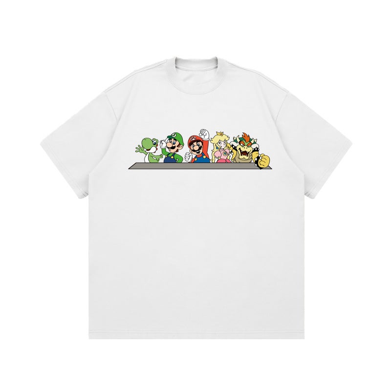 Summer Heavyweight 260G Creative Mario Cartoon Printing Casual T-Shirt Printing Joker Niche Ins Short Sleeve Breathable - Image 1