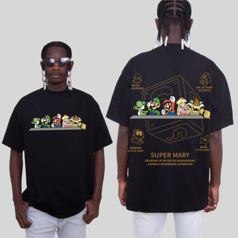 Summer Heavyweight 260G Creative Mario Cartoon Printing Casual T-Shirt Printing Joker Niche Ins Short Sleeve Breathable - Image 5