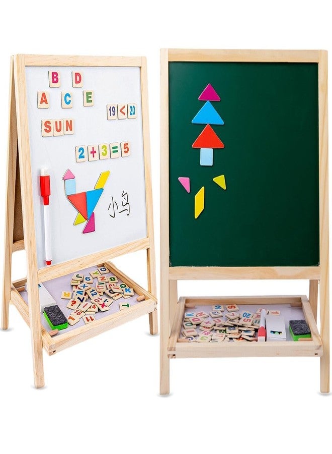 Fennec Mart Double-Sided Magnetic Blackboard & Chalkboard Easel for Kids - Wooden Adjustable Drawing Board with Alphabet, Numbers & Shapes | Educational Learning Toy for Toddlers (Age 3+) - Image 1