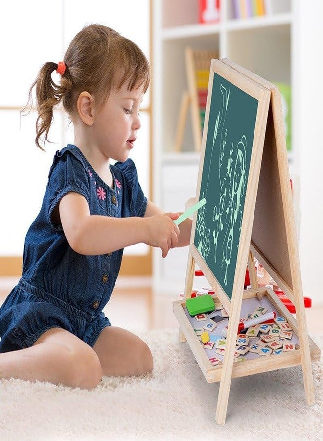 Fennec Mart Double-Sided Magnetic Blackboard & Chalkboard Easel for Kids - Wooden Adjustable Drawing Board with Alphabet, Numbers & Shapes | Educational Learning Toy for Toddlers (Age 3+) - Image 3